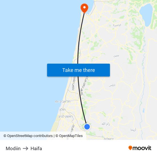 Modiin to Haifa map
