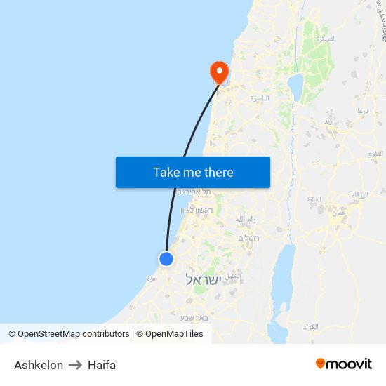 Ashkelon to Haifa map