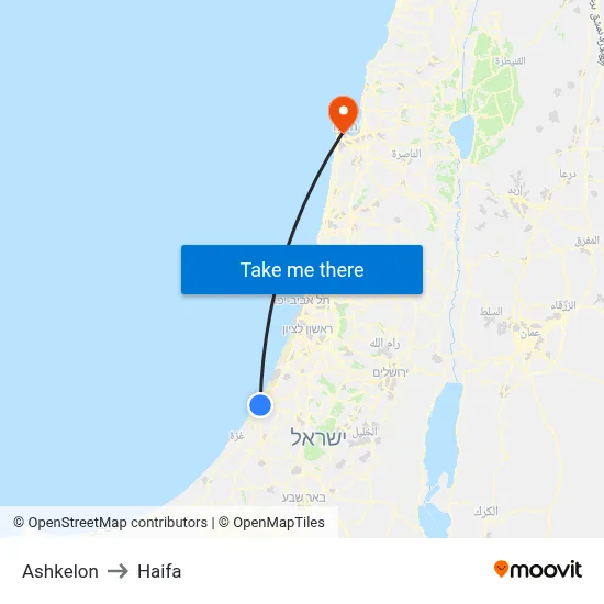 Ashkelon to Haifa map