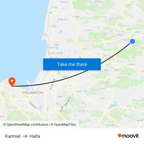 Karmiel to Haifa map