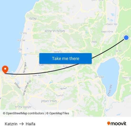 Katzrin to Haifa map