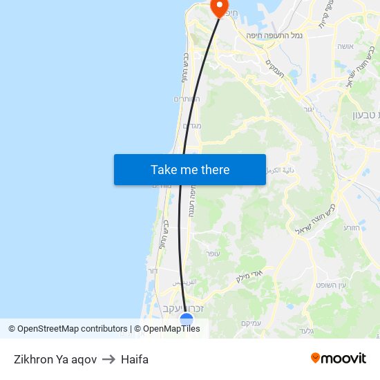 Zikhron Ya aqov to Haifa map