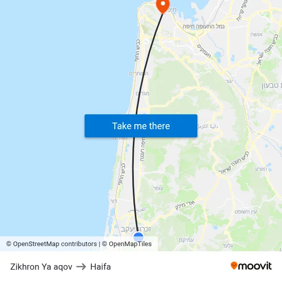 Zikhron Ya aqov to Haifa map