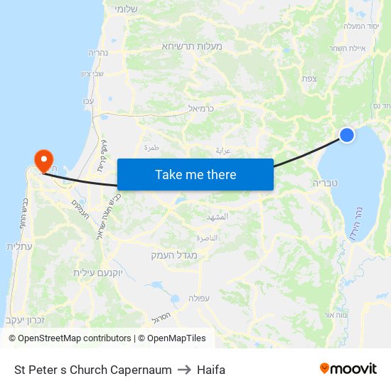 St Peter s Church Capernaum to Haifa map