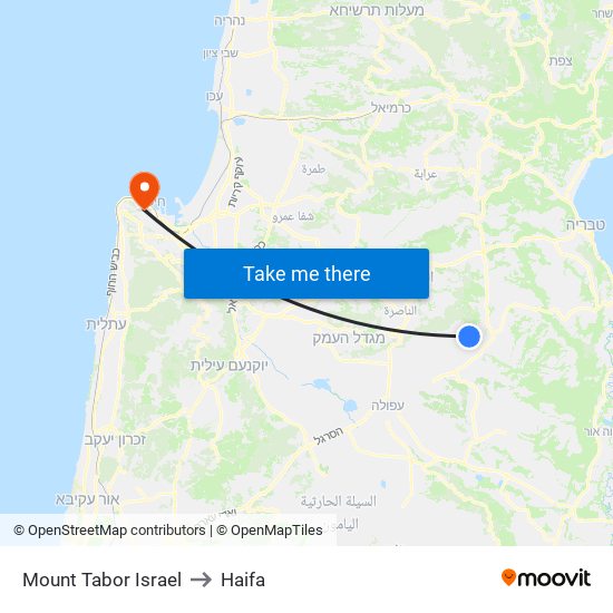 Mount Tabor Israel to Haifa map