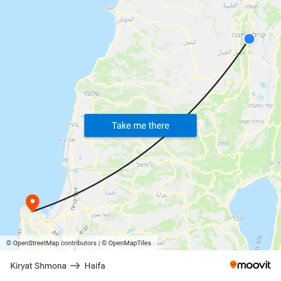 Kiryat Shmona to Haifa map