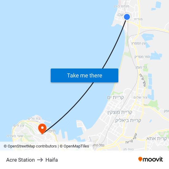 Acre Station to Haifa map
