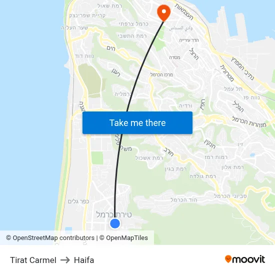 Tirat Carmel to Haifa map