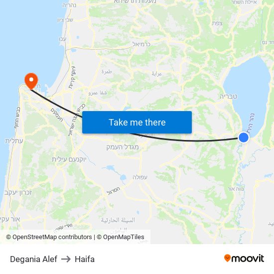 Degania Alef to Haifa map