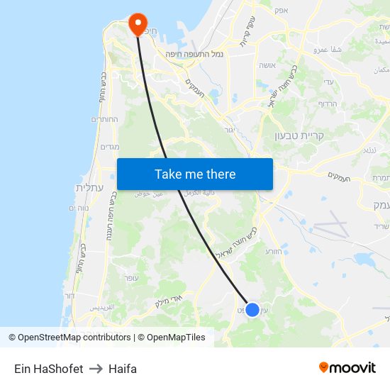 Ein HaShofet to Haifa map