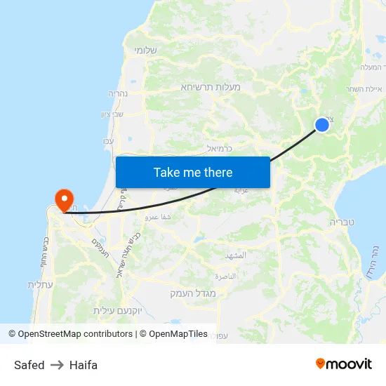 Safed to Haifa map