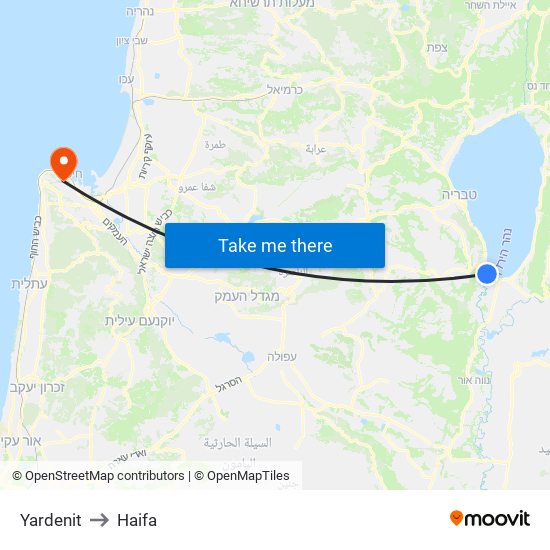 Yardenit to Haifa map