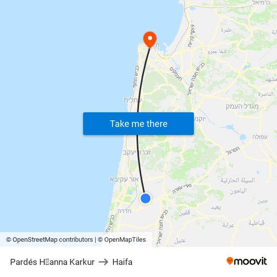 Pardés H̱anna Karkur to Haifa map