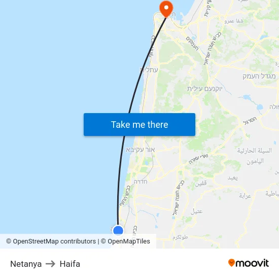 Netanya to Haifa map