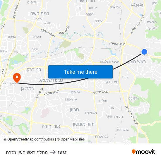 מחלף ראש העין מזרח to test map