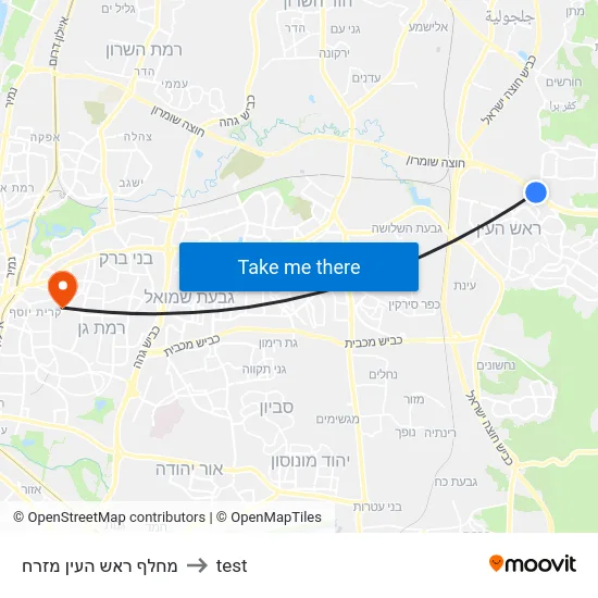 מחלף ראש העין מזרח to test map