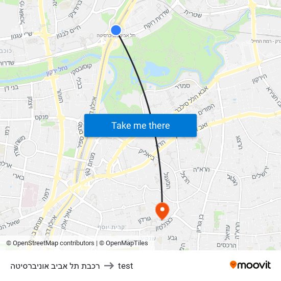 רכבת תל אביב אוניברסיטה to test map