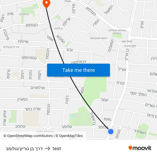 דרך בן גוריון/גולומב to test map