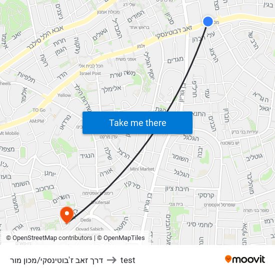 דרך זאב ז'בוטינסקי/מכון מור to test map