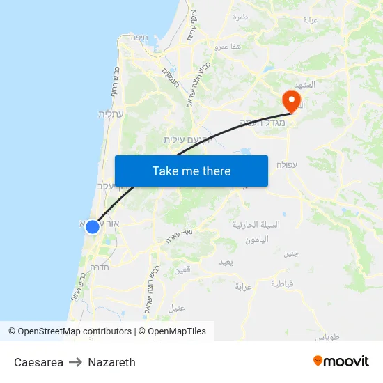 Caesarea to Nazareth map