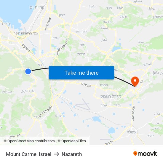 Mount Carmel Israel to Nazareth map