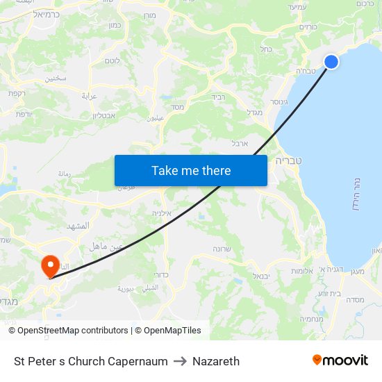 St Peter s Church Capernaum to Nazareth map