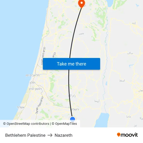 Bethlehem Palestine to Nazareth map