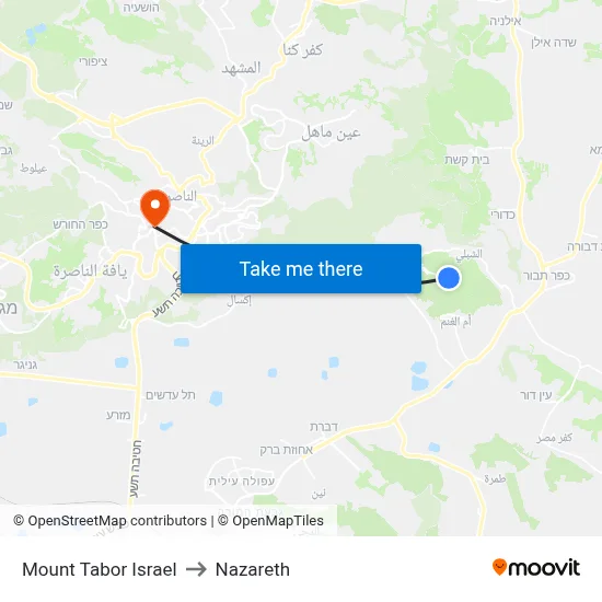 Mount Tabor Israel to Nazareth map