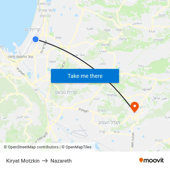 Kiryat Motzkin to Nazareth map