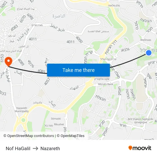 Nof HaGalil to Nazareth map