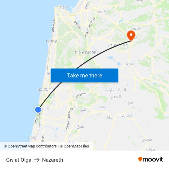 Giv at Olga to Nazareth map