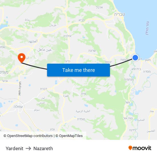 Yardenit to Nazareth map
