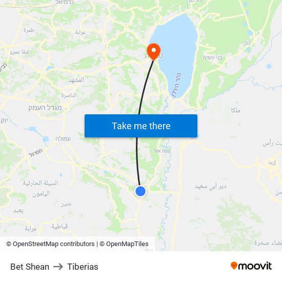 Bet Shean to Tiberias map