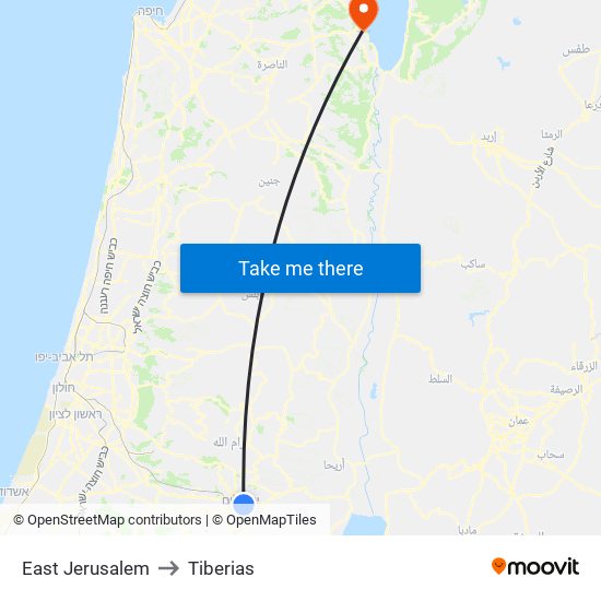 East Jerusalem to Tiberias map