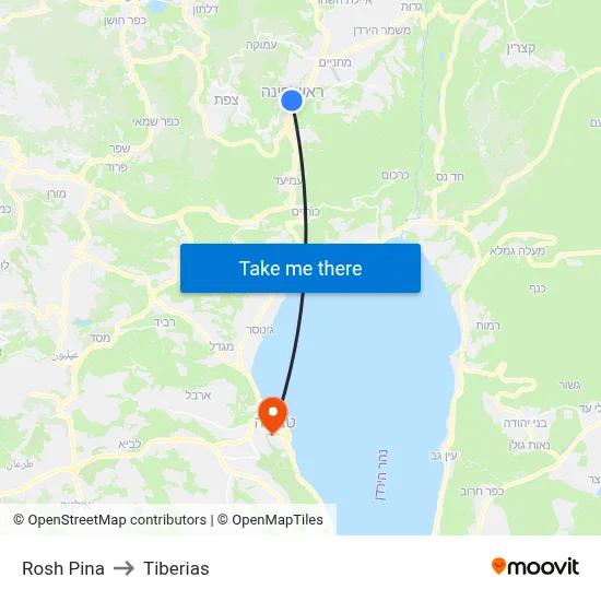 Rosh Pina to Tiberias map