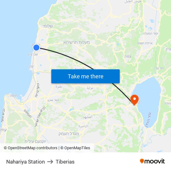 Nahariya Station to Tiberias map