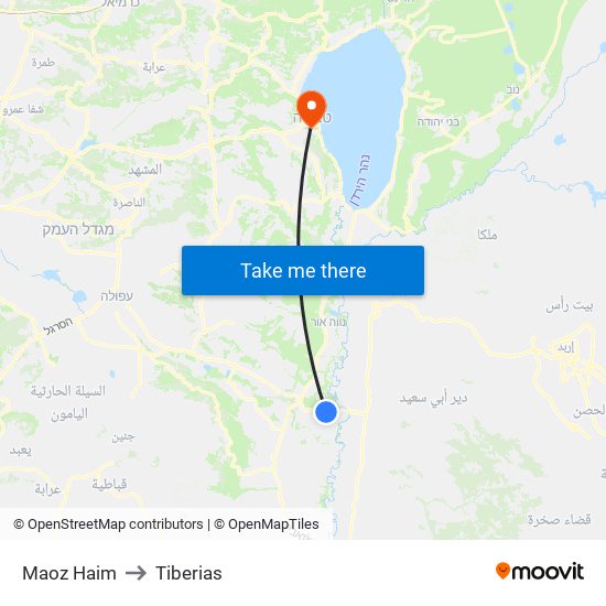 Maoz Haim to Tiberias map