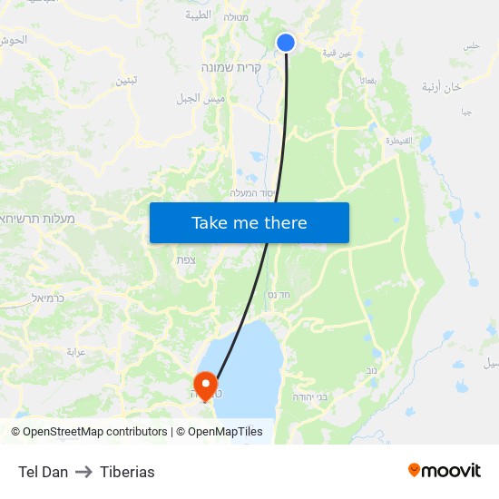 Tel Dan to Tiberias map