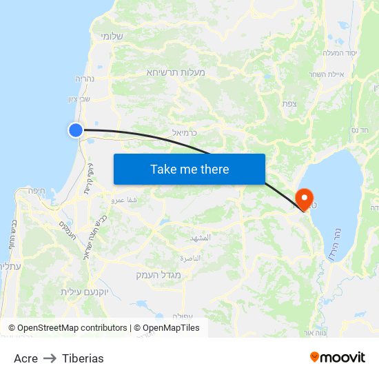 Acre to Tiberias map