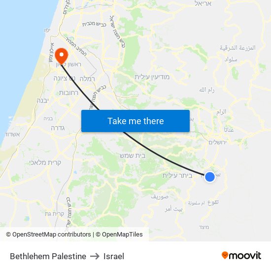 Bethlehem Palestine to Israel map