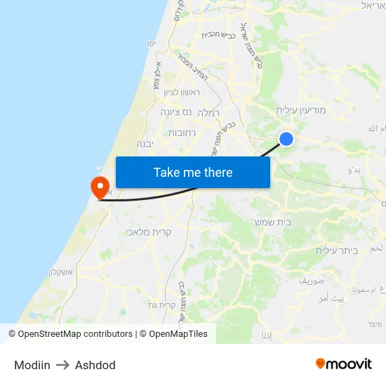Modiin to Ashdod map