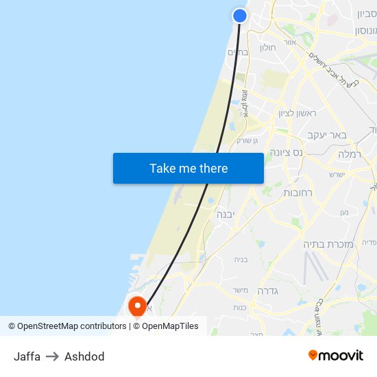 Jaffa to Ashdod map