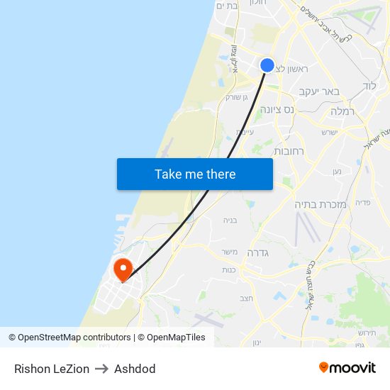 Rishon LeZion to Ashdod map