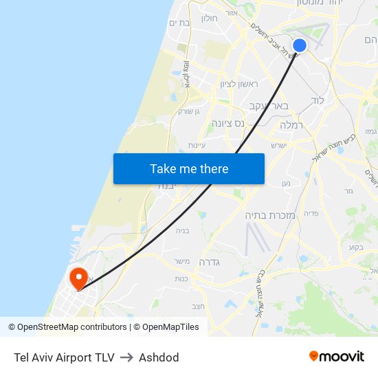 Tel Aviv Airport TLV to Ashdod map