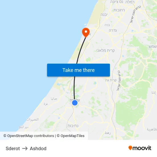 Sderot to Ashdod map