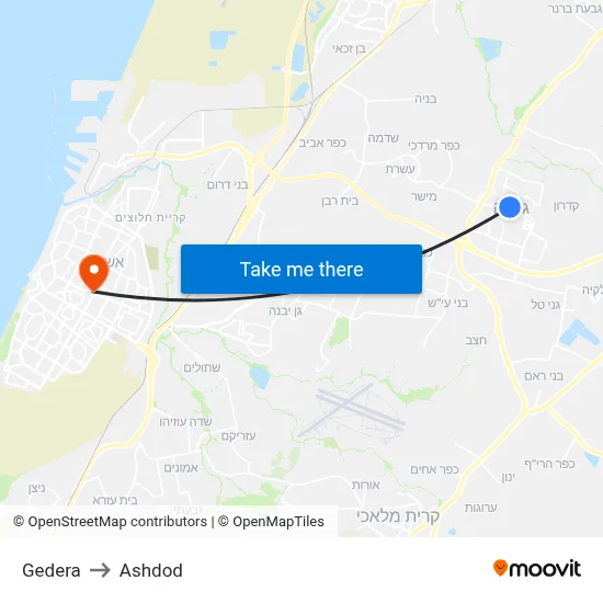 Gedera to Ashdod map