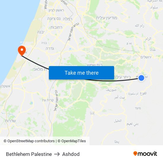 Bethlehem Palestine to Ashdod map