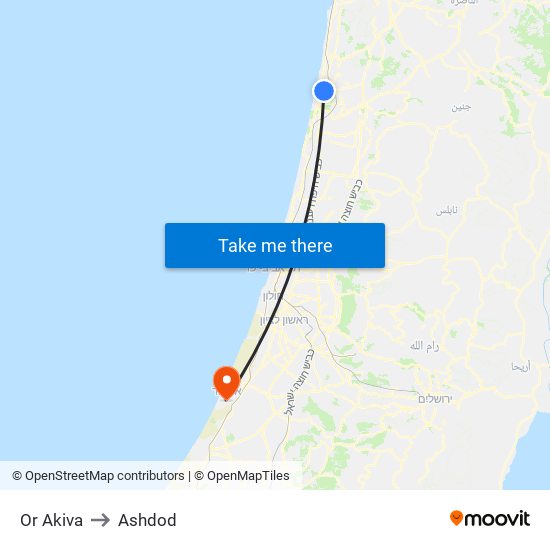 Or Akiva to Ashdod map