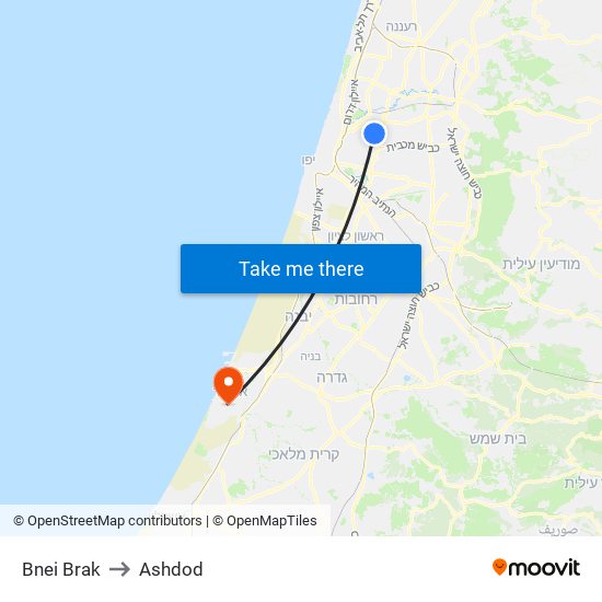 Bnei Brak to Ashdod map