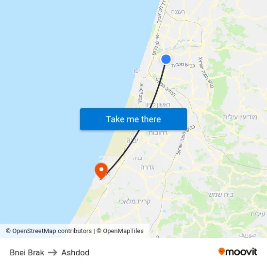 Bnei Brak to Ashdod map